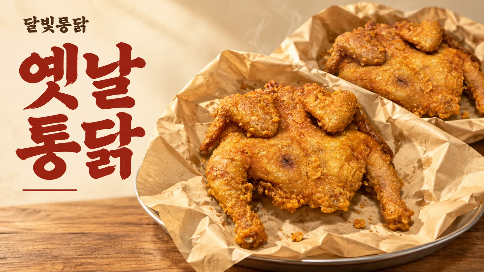 달빛통닭 옛날통닭 — 따뜻한 크림색 배경의 브랜드 포스터